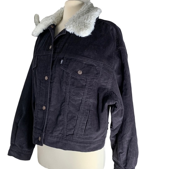 New Levi's 90'S Sherpa Trucker Midweight Black Corduroy Denim Jacket  Sz X-Large - Picture 5 of 9